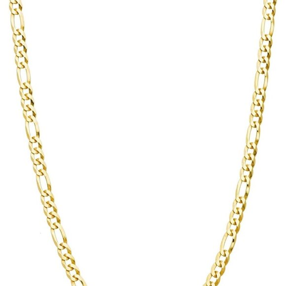 Solid 18K Gold Over 925 Sterling Silver Italian 3mm Diamond-Cut Figaro Link Chai - Picture 1 of 6